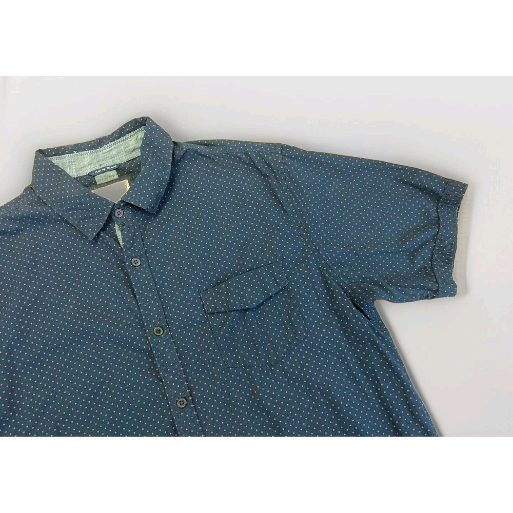 Hudson Barrow Mens Button Down Shirt Size‎ XL SLIM Short Sleeve Blue Red Dot